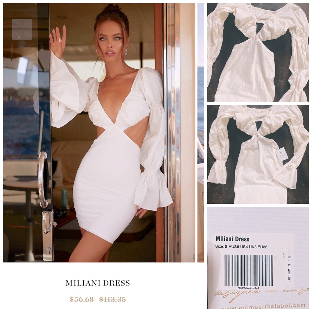 Alamour Miliani White Dress size small. New with tags never worn.